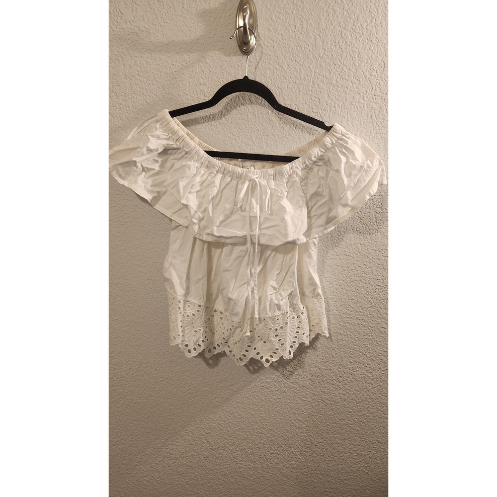 Madewell 'Balcony' Eyelet Off the Shoulder Top White [ SZ extra‎ small ]